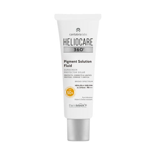 Heliocare 360 Pigment Solution Fluid sunscreen bottle on a white background